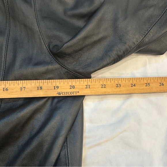 Vintage 90s Black Genuine Leather Jacket with High Neck & Cinching Waist - Picture 10 of 12